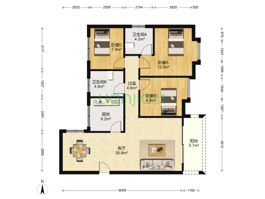 源福豪庭 3室1厅2卫 110平方