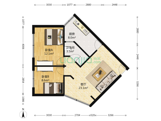 石人南路31号 2室1厅1卫 65平方