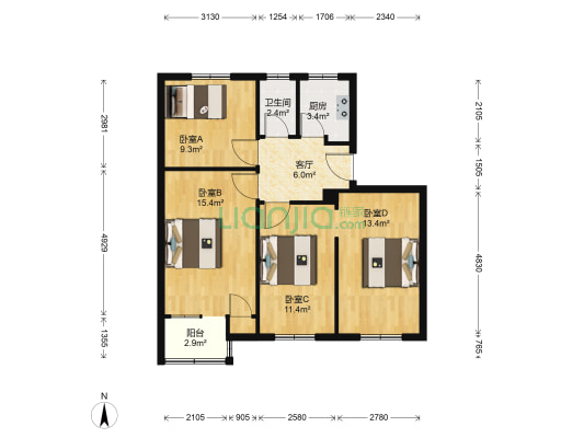 国家气象局 4室1厅1卫 80平方