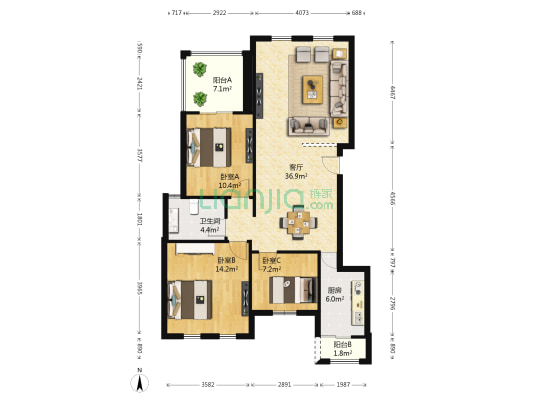 毕加索花园 3室1厅1卫 96平方
