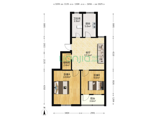 人民南路98号 2室1厅1卫 70平方