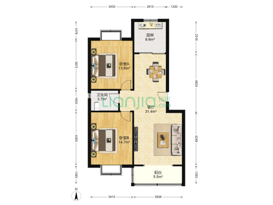 美郡嘉年华 2室1厅1卫 95平方