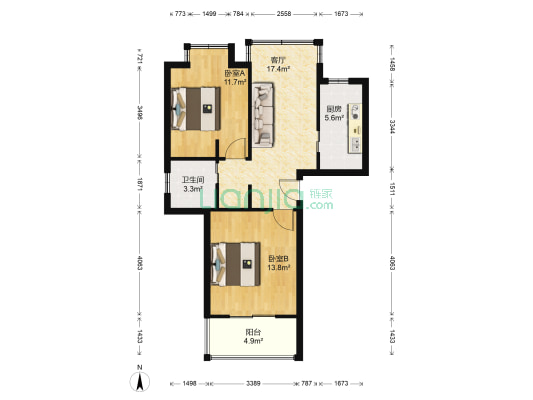 文翔名苑(公寓) 2室1厅1卫 67平方