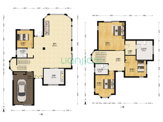 高尔夫江景别墅 4室1厅3卫 253平方