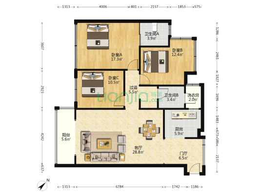 加州国际 3室1厅2卫 123平方