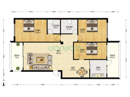 荣昌商城 3室2厅2卫 144平方