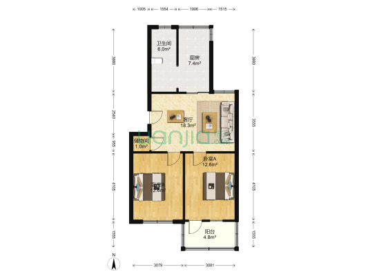 人民路43号郊区水利局政府机关宿舍楼 2室1厅1卫 75平方