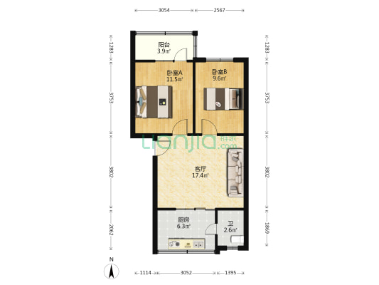 牛街庄原车辆段家属区 2室1厅1卫 54平方