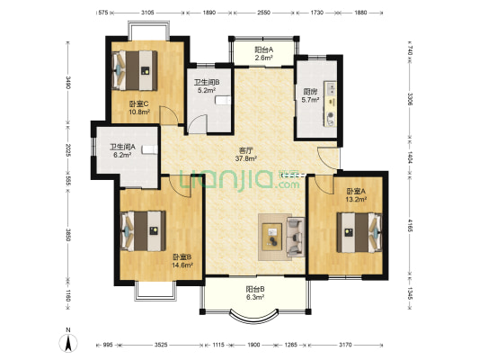 锦绣园 3室1厅2卫 118平方