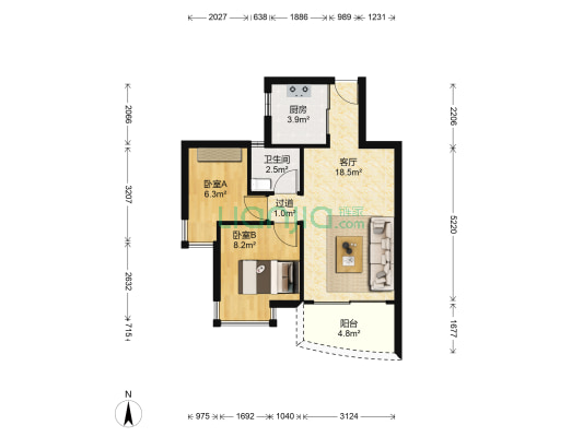 香蜜湖豪庭 2室1厅1卫 54平方