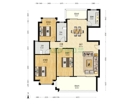 南山公馆三期 3室1厅2卫 142平方