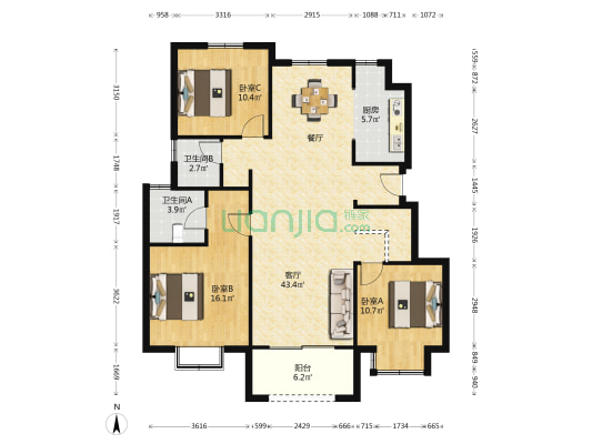 高盛兰苑 3室1厅2卫 225平方