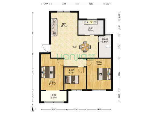 惠民小区G区 3室1厅1卫 114平方