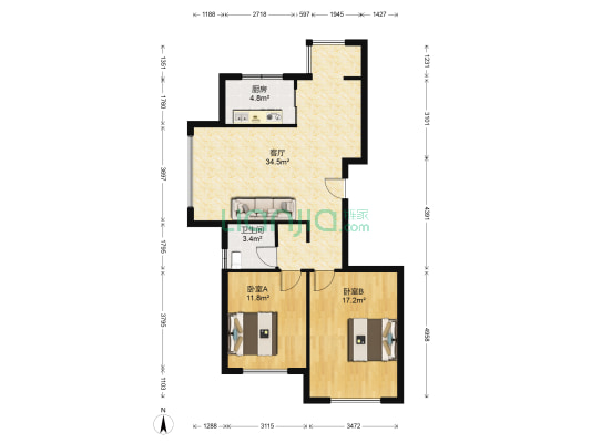 纳帕阳光 2室1厅1卫 95平方