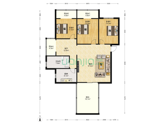 太极宫3号 3室2厅1卫 134平方