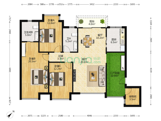 华发国际花园 3室2厅2卫 133平方