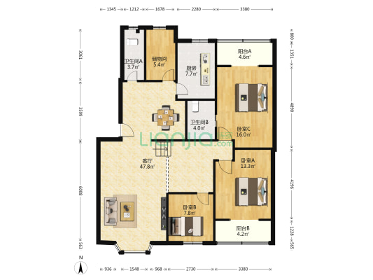 美佳公寓 3室1厅2卫 137平方