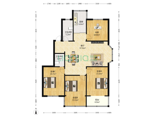 华源小区 4室1厅2卫 145平方