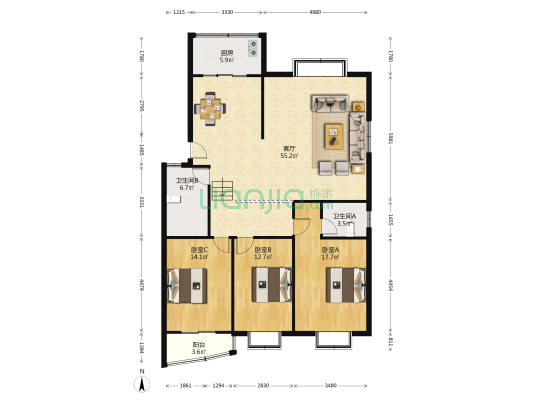 金阳家园 3室1厅2卫 144平方