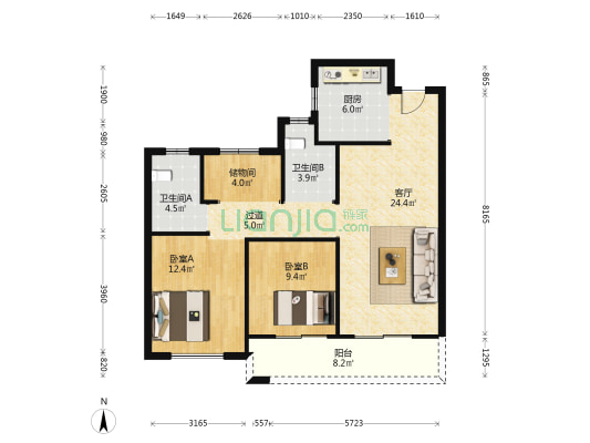 新鸿大隐湾 2室1厅2卫 99平方