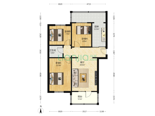 安宁区人民医院家属院 3室1厅1卫 95平方