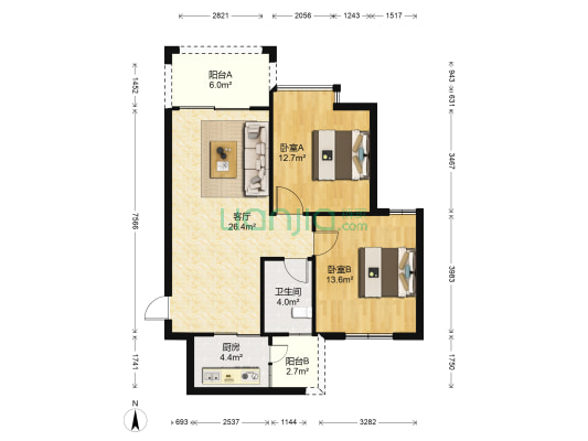 辰宸花园 2室1厅1卫 85平方