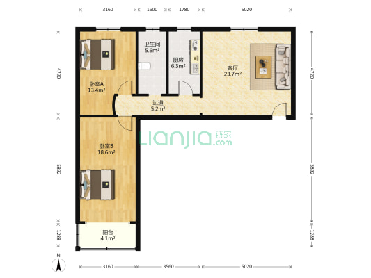 营口大厦 2室1厅1卫 108平方