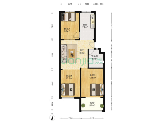潍城春天 3室1厅1卫 87平方