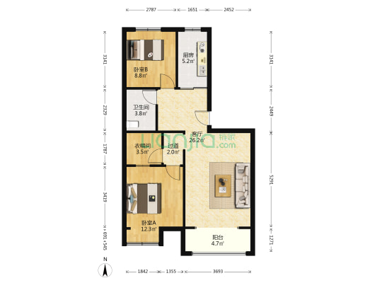 永顺家园 2室1厅1卫 91平方