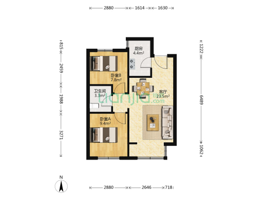 鸿坤理想澜湾 2室1厅1卫 74平方