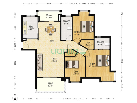 友谊国际百老汇 3室1厅2卫 132平方