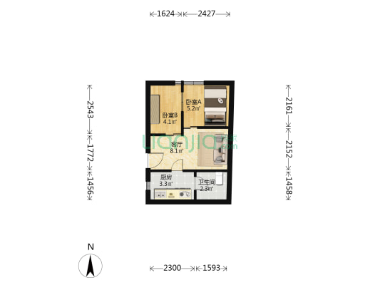庆安航空大厦 2室1厅1卫 41平方