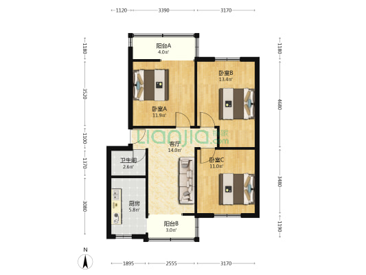 观音阁前街8号 3室1厅1卫 75平方