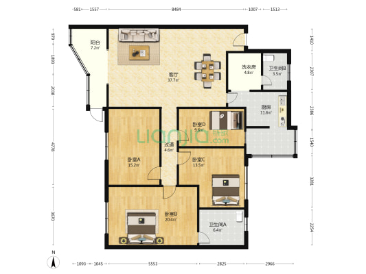 中港花园 4室1厅2卫 151平方