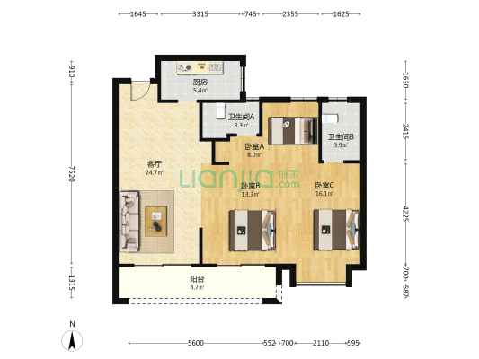 金科集美华庭 3室1厅2卫 103平方