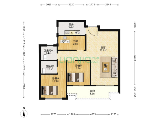 娄东景园 3室1厅2卫 100平方