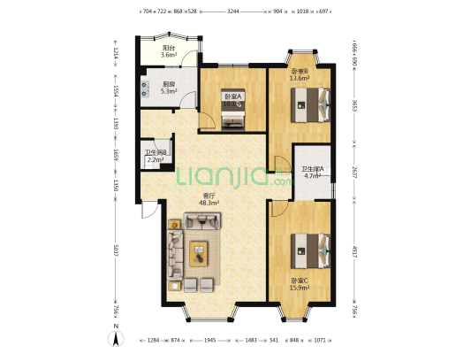 花语溪畔 3室1厅2卫 122平方