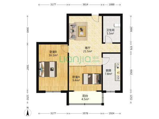 青房康居 2室1厅1卫 81平方
