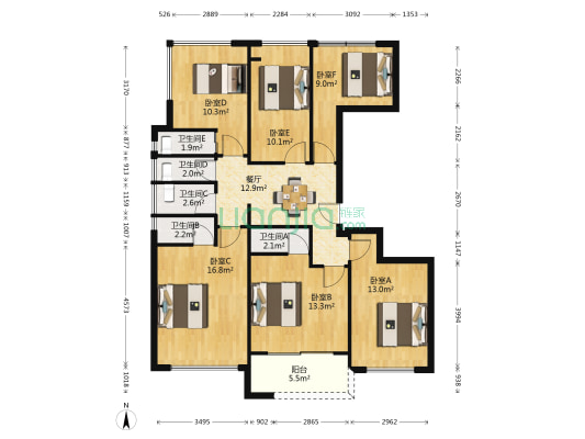 九龙仓珑玺 6室1厅5卫 125平方
