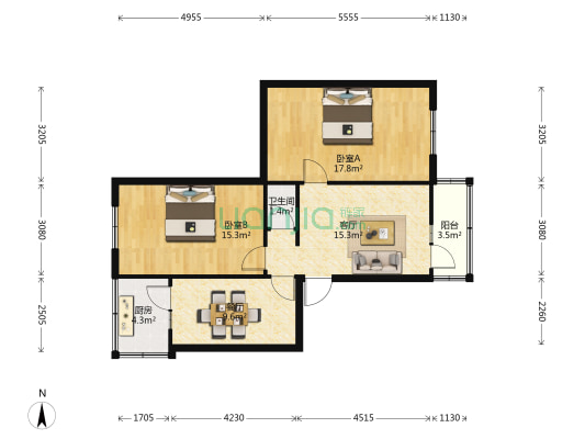 席子营一期 2室2厅1卫 77平方