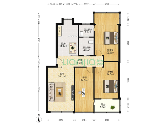 省委北院小区 3室1厅2卫 108平方