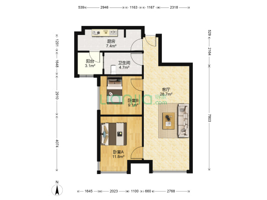 漫时光 2室1厅1卫 82平方