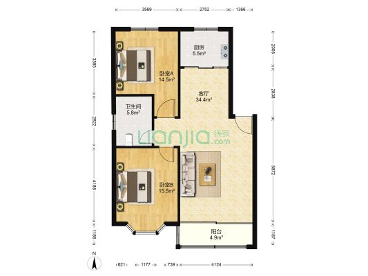 盘蠡花园 2室1厅1卫 97平方