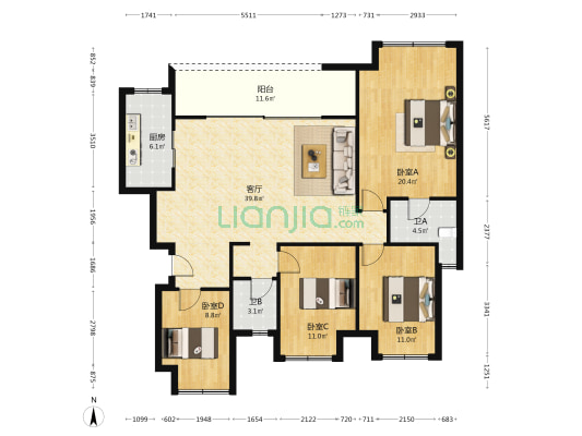华宇城M13 4室1厅2卫 127平方