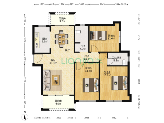 圣桦城五期 3室1厅2卫 123平方