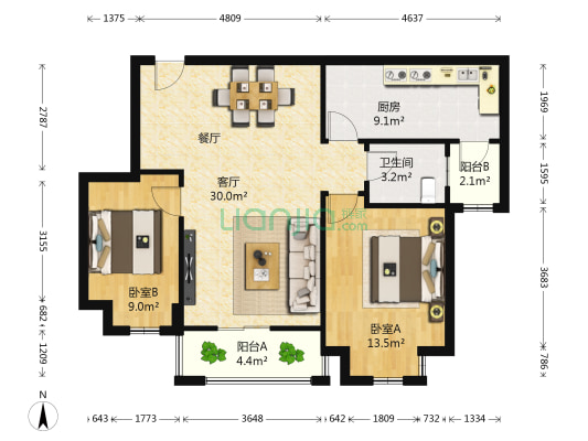 雍景新城一B期 2室1厅1卫 82平方