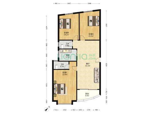 恒丰楼 3室1厅2卫 139平方