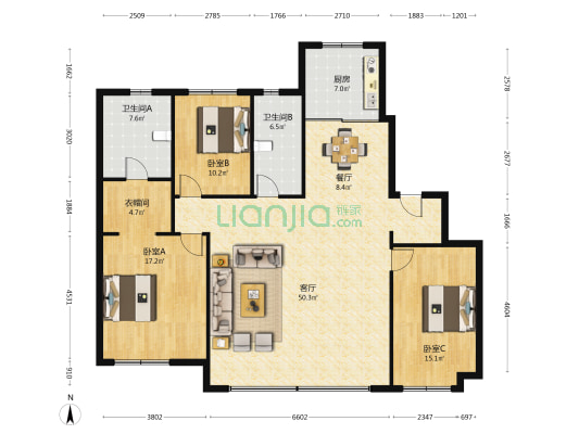 龙湖·云峰原著 3室2厅2卫 168平方