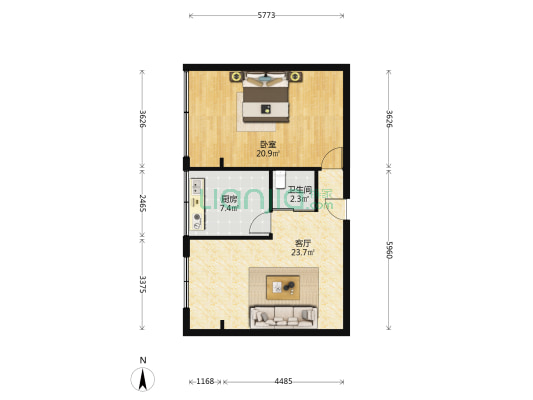 省机械研究所家属院 1室1厅1卫 46平方