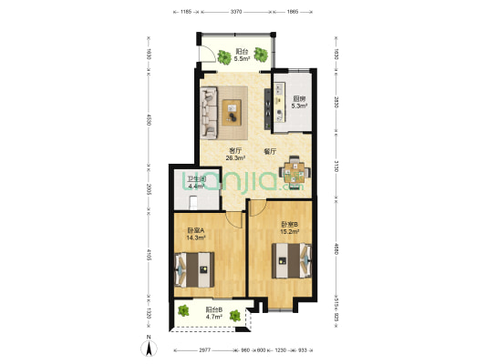 富山名仕园 2室1厅1卫 88平方